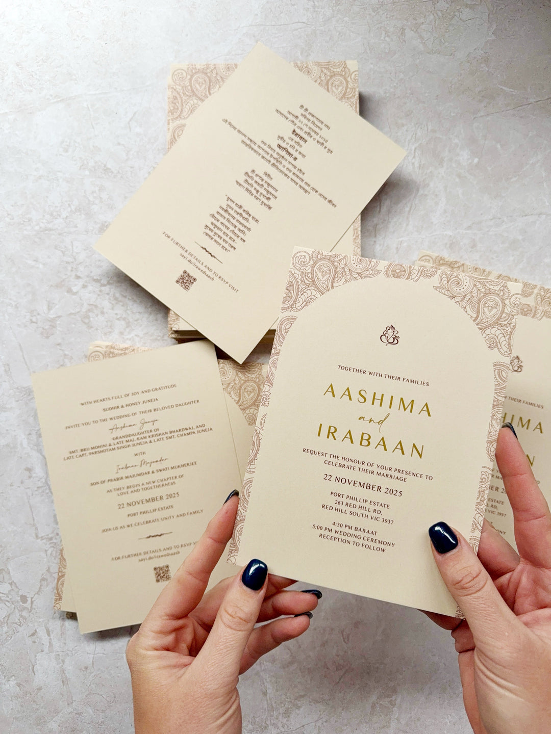Custom cultural wedding invitation suite with mandala artwork by Ivory & Ink Weddings