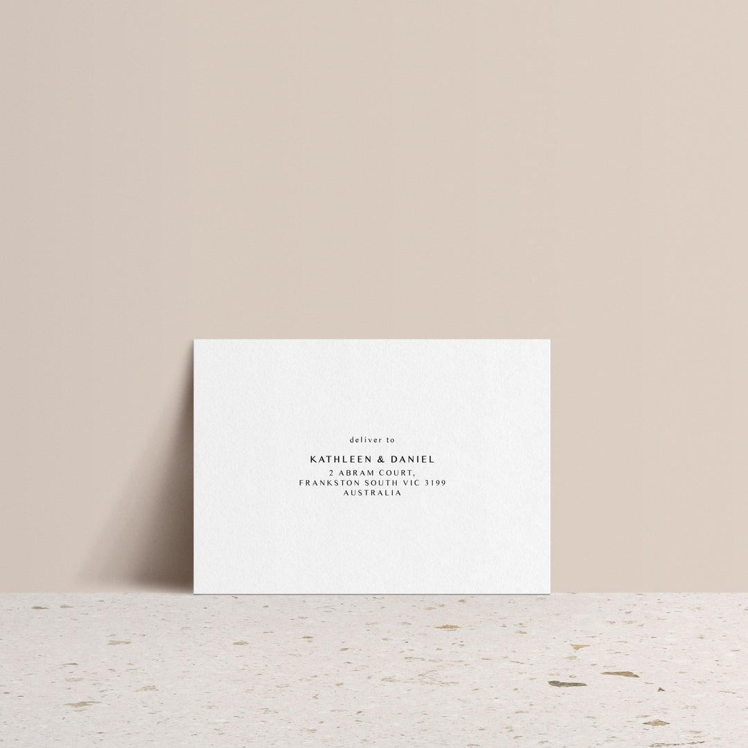 Professionally printed wedding invitations and envelopes by Ivory & Ink Weddings
