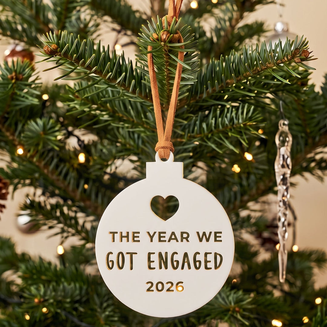Engaged personalised Christmas ornament by Ivory &amp; Ink Weddings