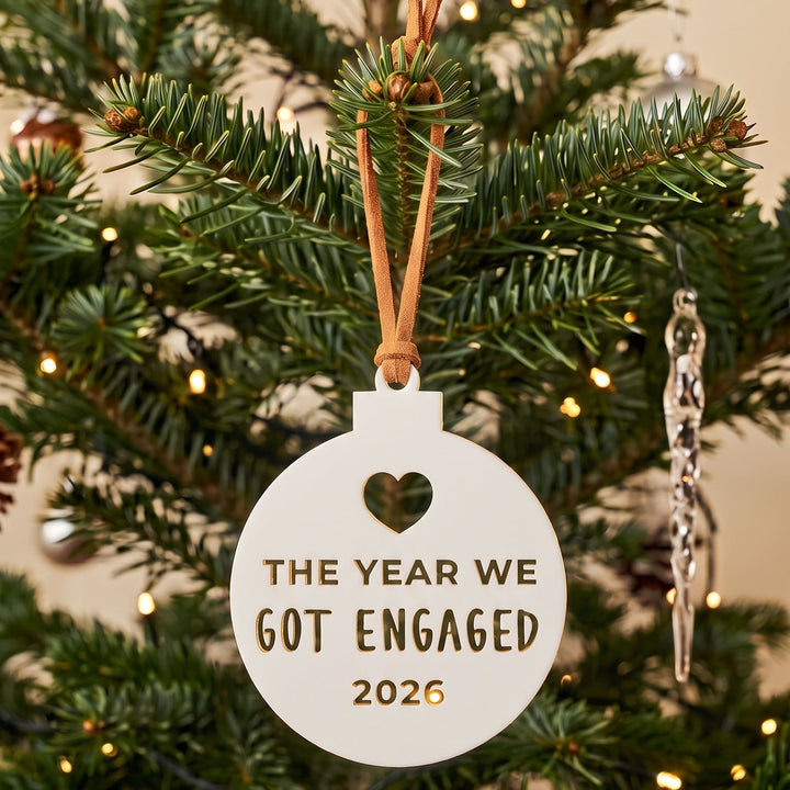Engaged personalised Christmas ornament by Ivory &amp; Ink Weddings