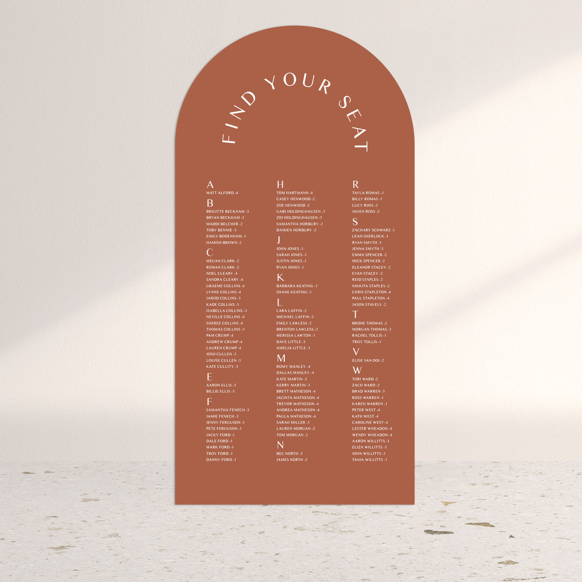 JANE Seating Chart – Ivory & Ink Weddings