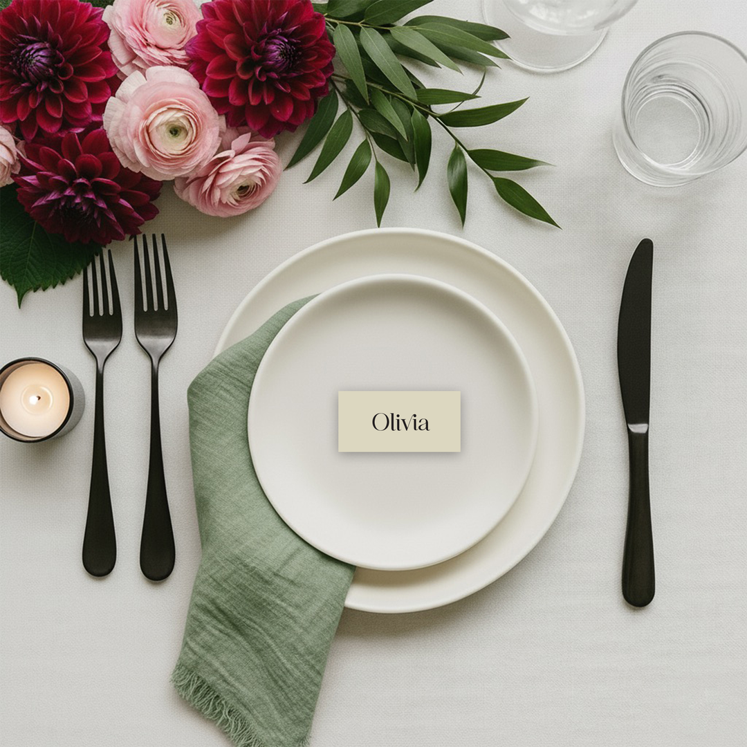Olive green place cards for wedding