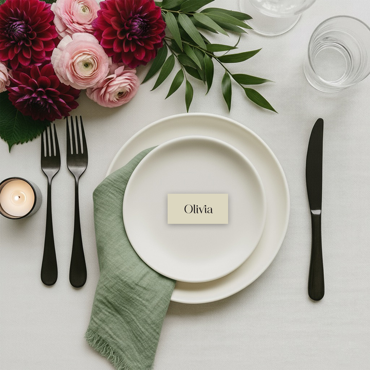 Olive green place cards for wedding