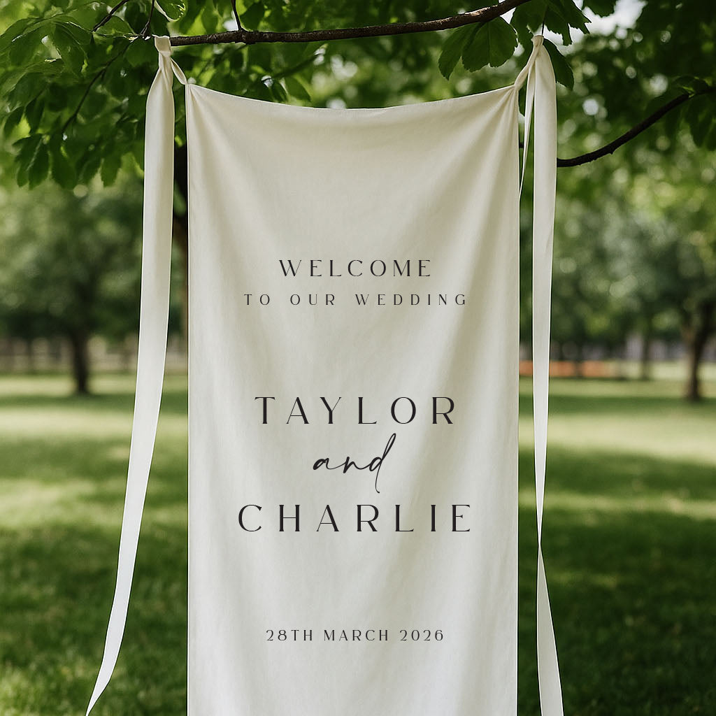 Cloth Sample Sign Fabric Welcome Sign – Ivory & Ink Weddings