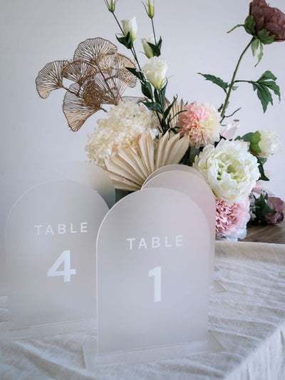 Ivory and Ink Weddings Hire Frosted Acrylic Table Numbers
