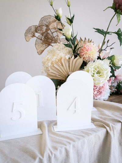 Ivory and Ink Weddings Hire White Acrylic Table Numbers