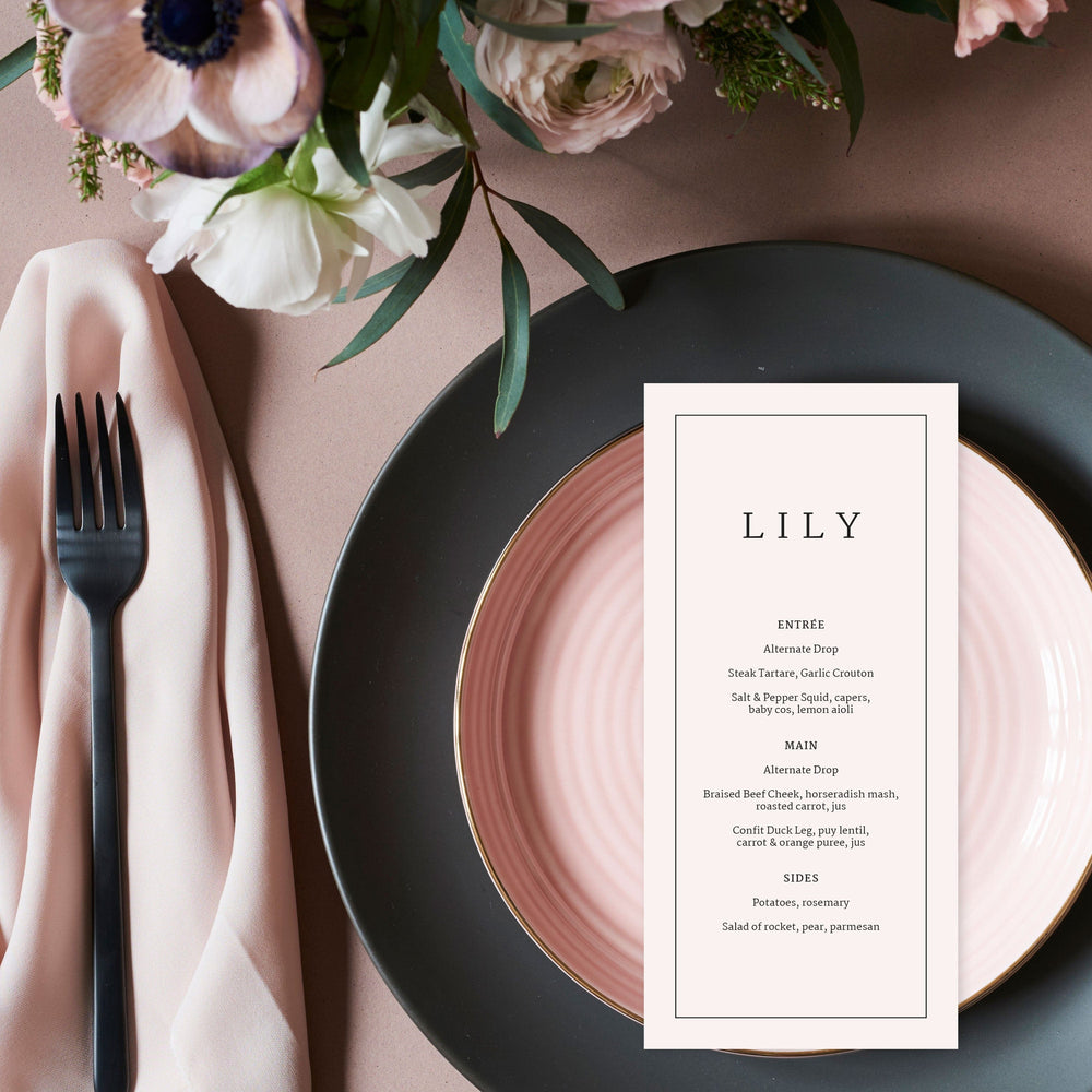 Ivory & Ink Weddings Menu LILY Menu