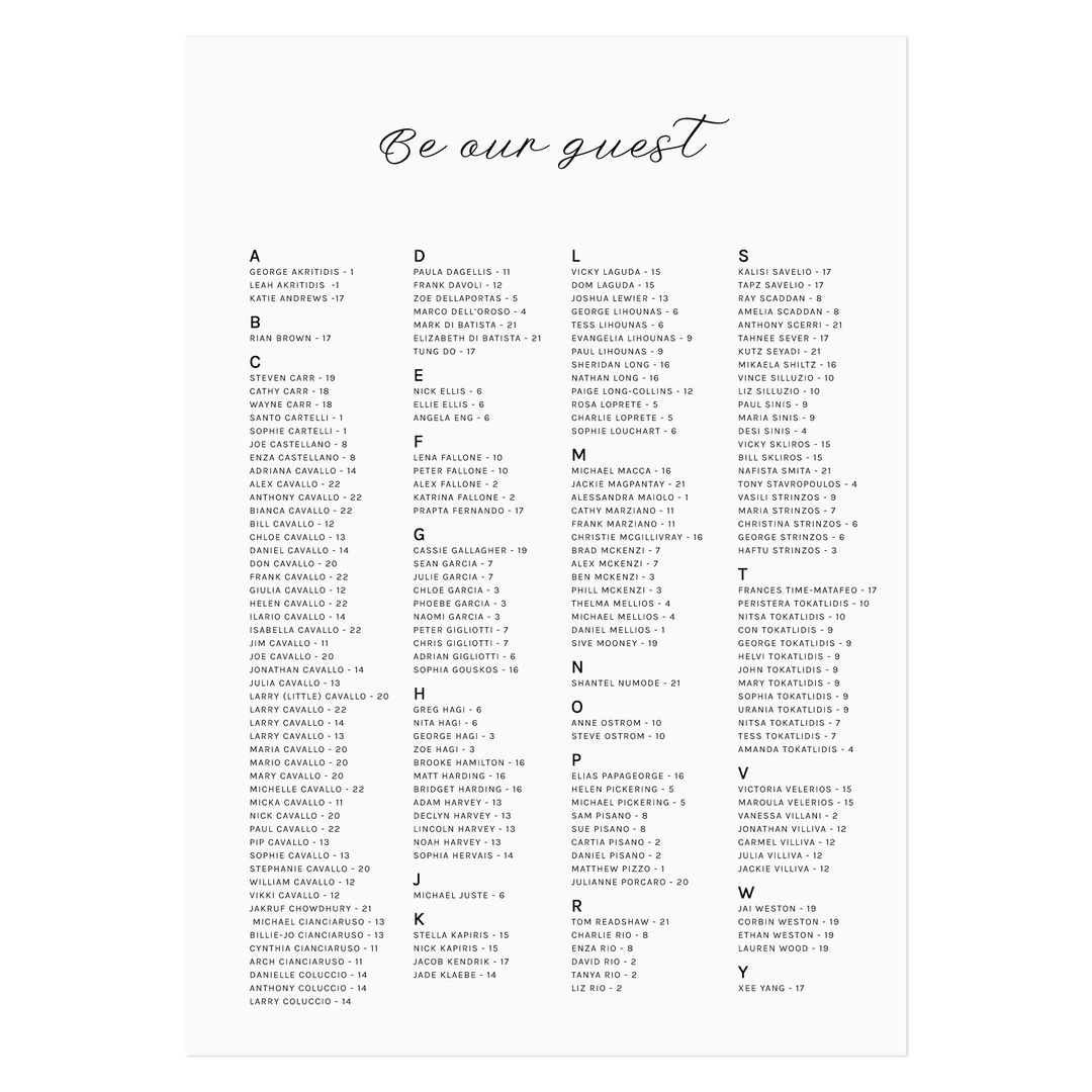 Ivory & Ink Weddings Seating Chart AMY Seating Chart