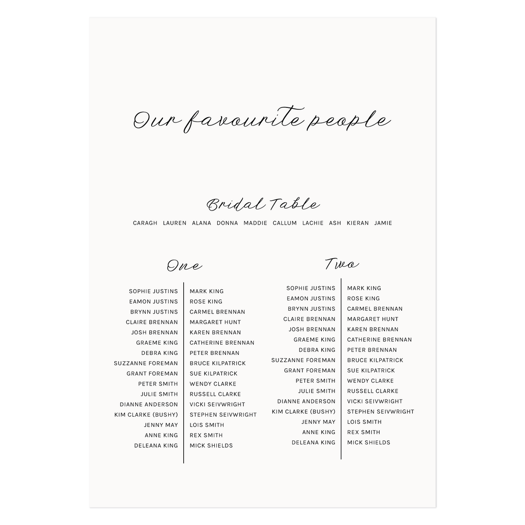 Ivory & Ink Weddings Seating Chart AMY Seating Chart