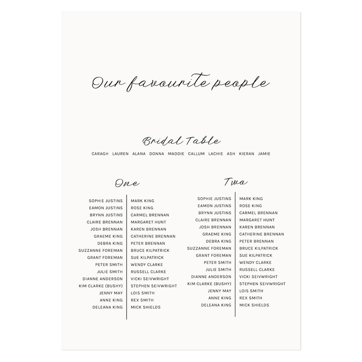 Ivory & Ink Weddings Seating Chart AMY Seating Chart