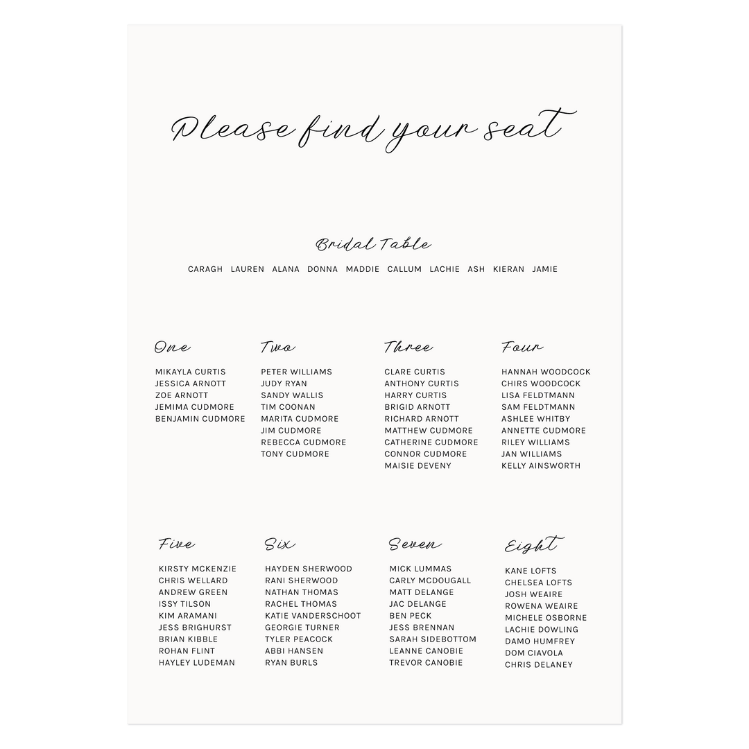 Ivory & Ink Weddings Seating Chart AMY Seating Chart