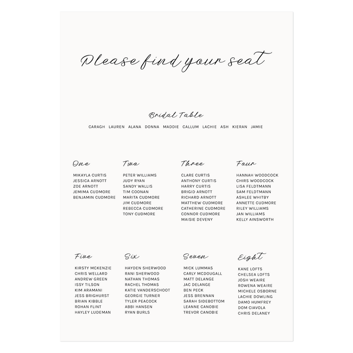 Ivory & Ink Weddings Seating Chart AMY Seating Chart