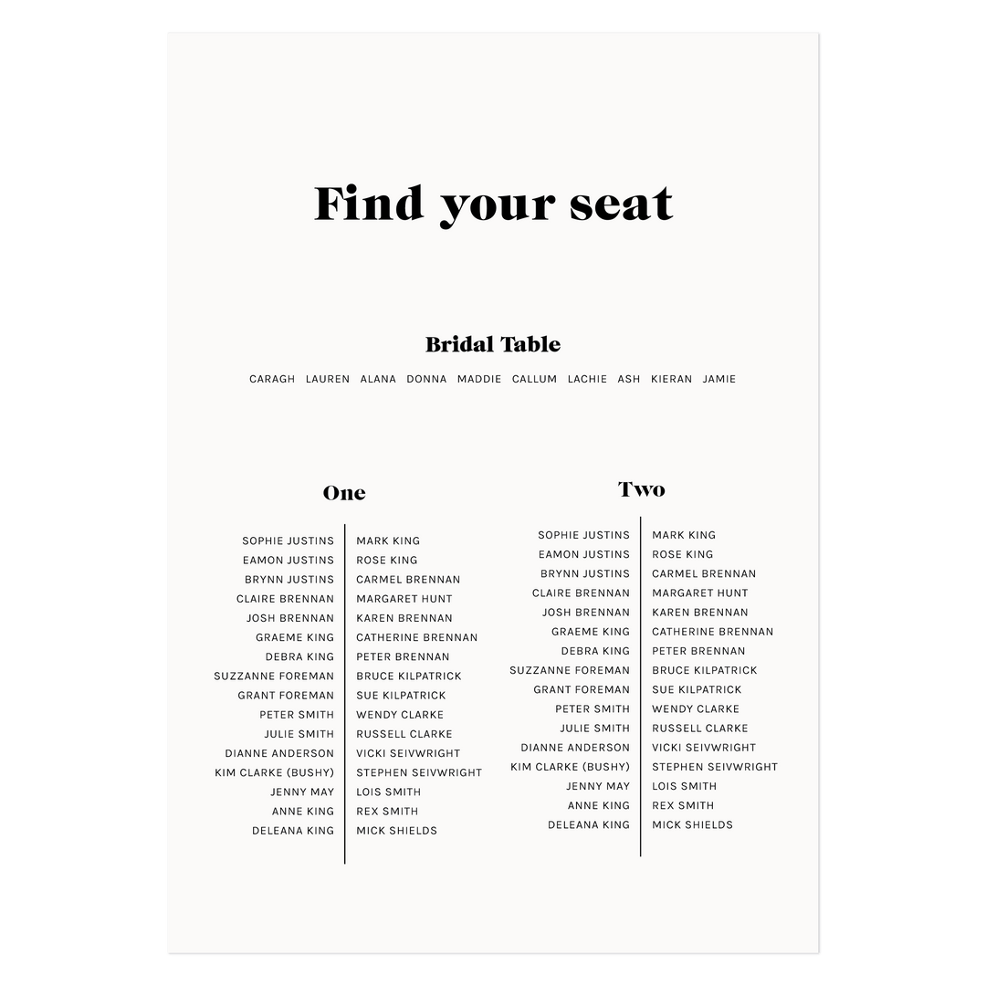 Ivory and Ink Weddings Seating Chart MEAGHAN Seating Chart