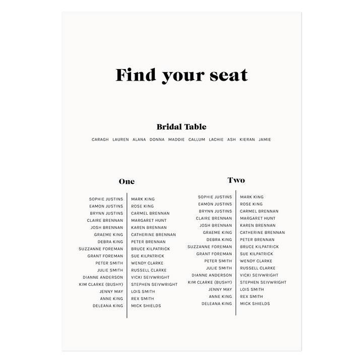 Ivory and Ink Weddings Seating Chart MEAGHAN Seating Chart